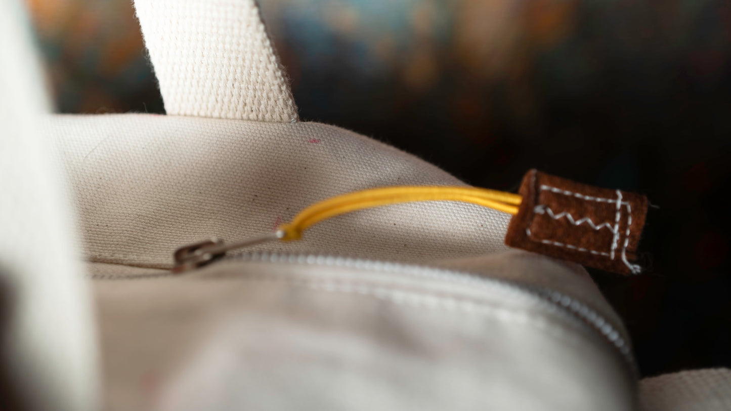 Bolso Tote Redondo Lona Cruda con Amarillo (OUTLET)