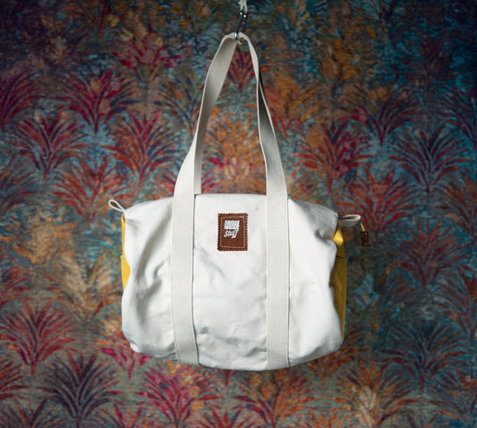 Bolso Tote Redondo Lona Cruda con Amarillo (OUTLET)